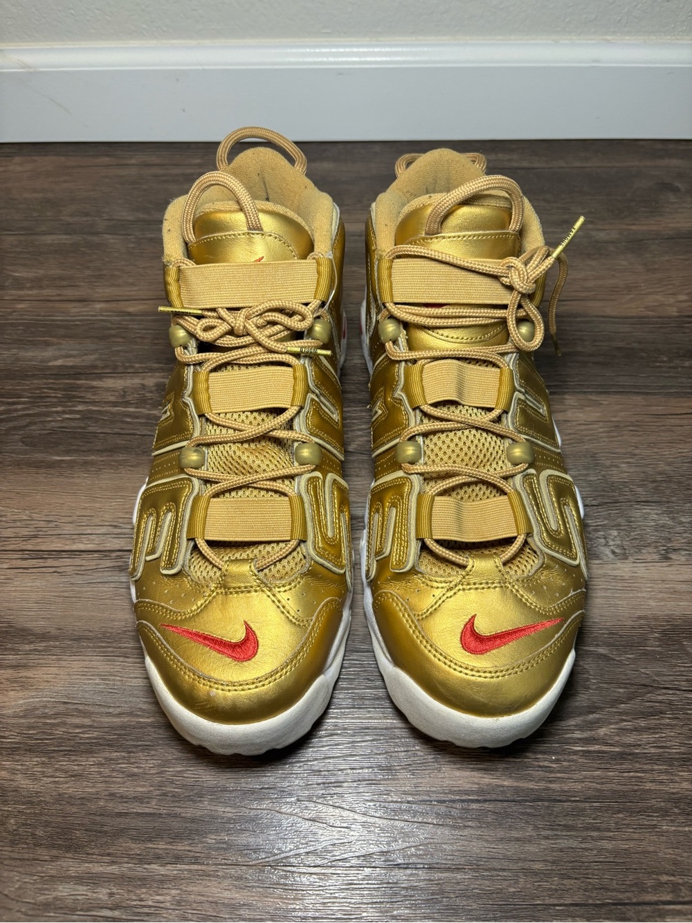 Size 12 - Supreme x Nike Air More Uptempo Metallic Gold